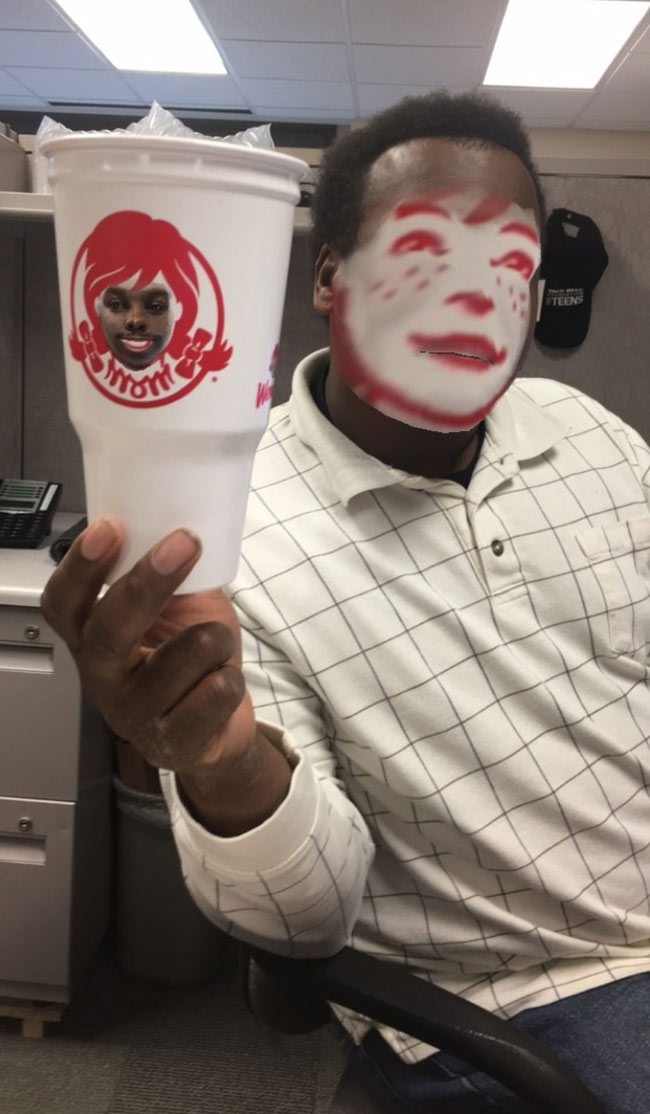 Friend faceswapped with a Wendys cup. Results better than expected
