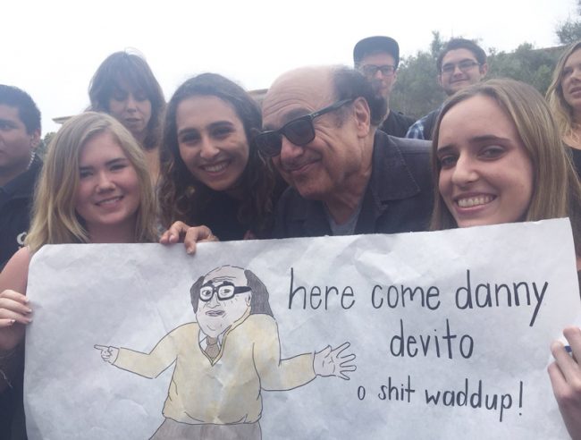 Danny Devito came to our school, so my friend made a sign