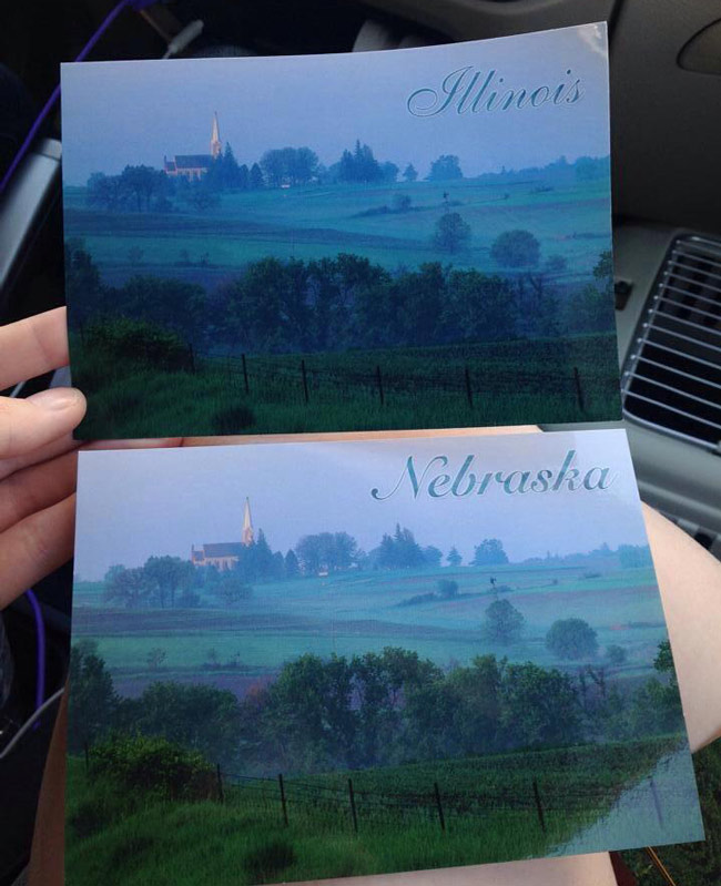Friend of mine is currently travelling across the country. She found these postcards and was not impressed