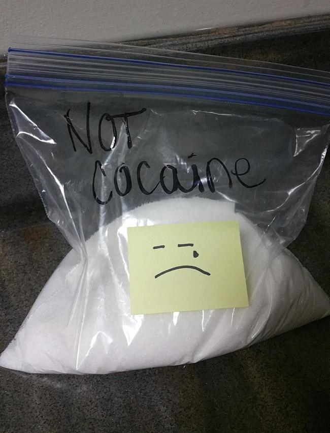 My coworker brought sugar to the office for her coffee and labeled it. One of the attorneys I work with responded...