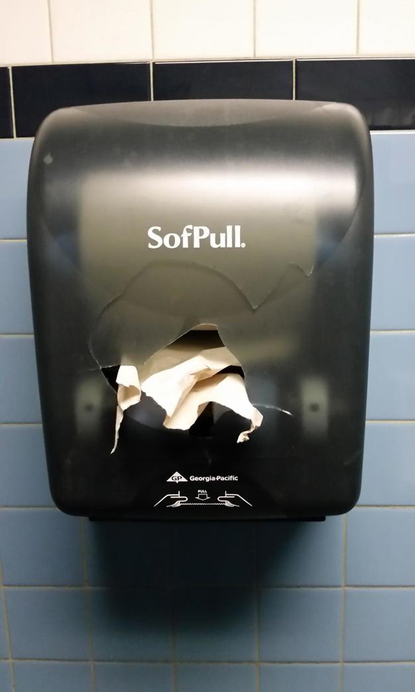 Apparently the automatic paper towel dispenser broke at work. Someone was kind enough to fix it