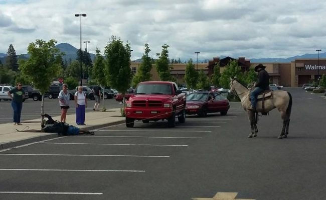 A bike thief was just lassoed by a dude on a horse in a Walmart parking lot in Oregon...