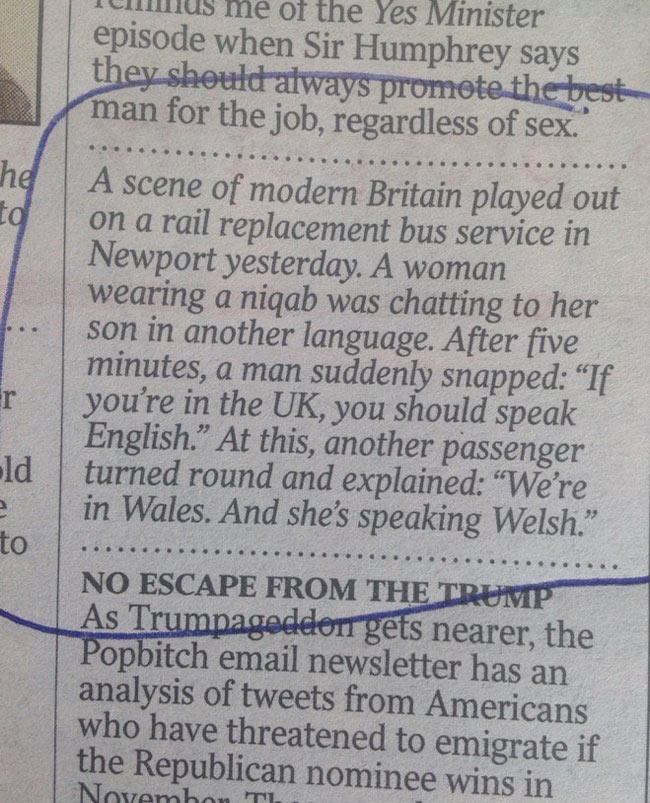 A snippet from today's Times diary