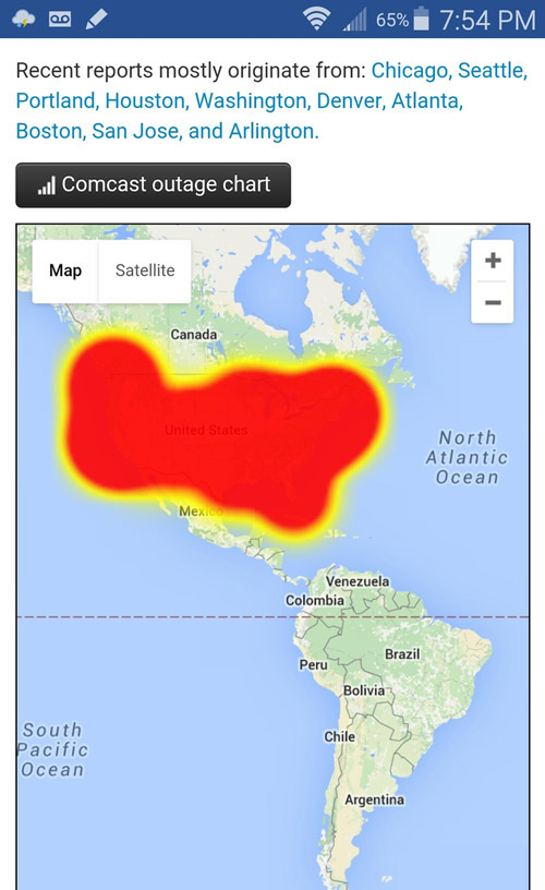I checked Comcast's internet outage page to see if I was the only one having issues...and America has been nuked