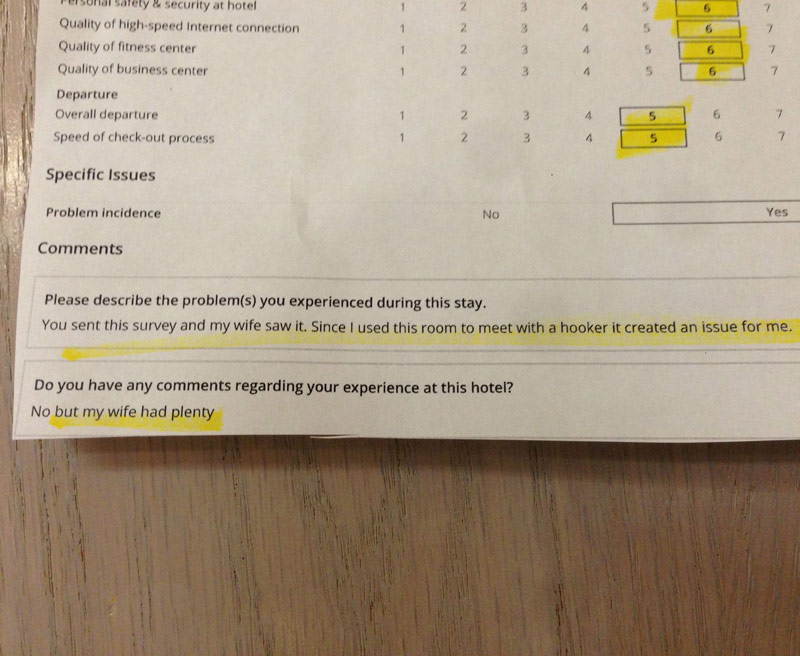 Hotel room survey