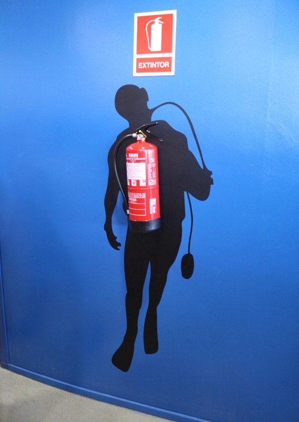 Fire extinguisher decoration found at Aquarium Barcelona