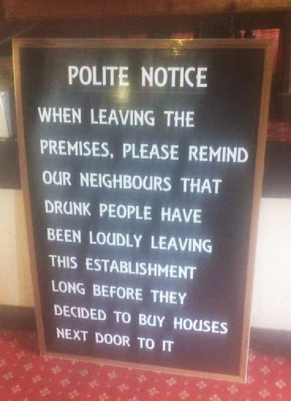 Pub's polite notice