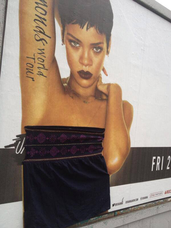 Someone is going around Dublin and stapling clothes to scantily-clad Rihanna