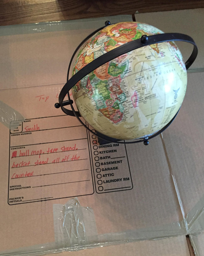 I was unpacking boxes after a move and noticed a box my brother packed labeled "ball map". It was a globe. He's just started college
