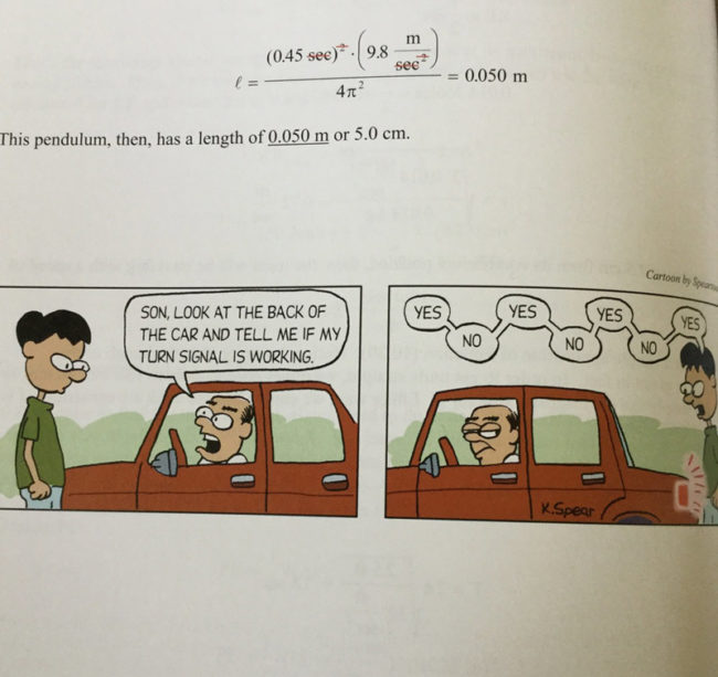 My physics book has cartoons after every other chapter...