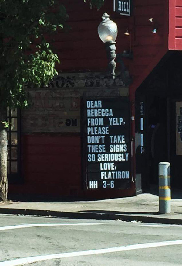 My local bar's response to a Yelp review