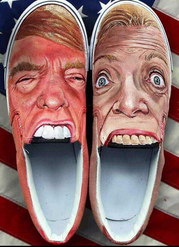 My buddy custom painted these shoes in honor of this election "Insert foot into mouth"