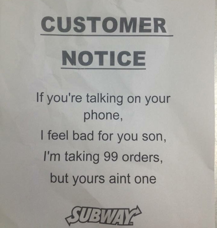 This Subway customer notice