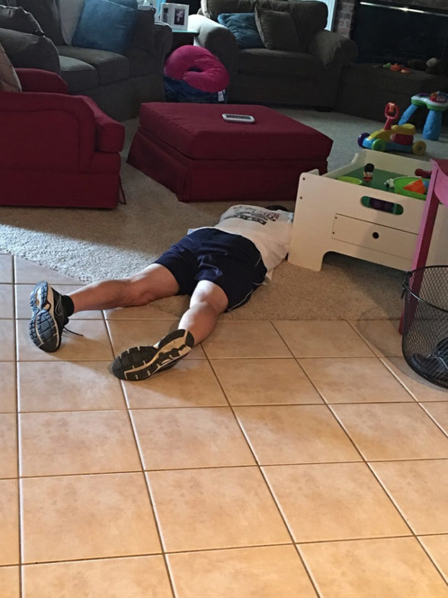 My dad was gonna go for a run. He laid down to stretch his back. Found him asleep 30 minutes later