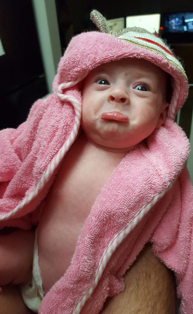 First bath time! That look of betrayal