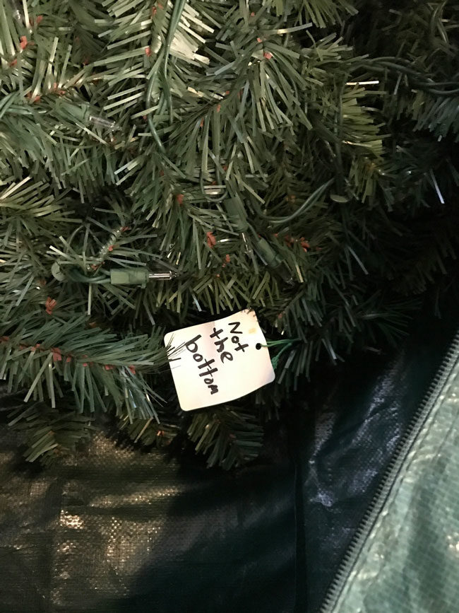 Was trying to figure out why the bottom part of my Christmas tree wasn't fitting. Then I saw this note I wrote to myself exactly one year ago