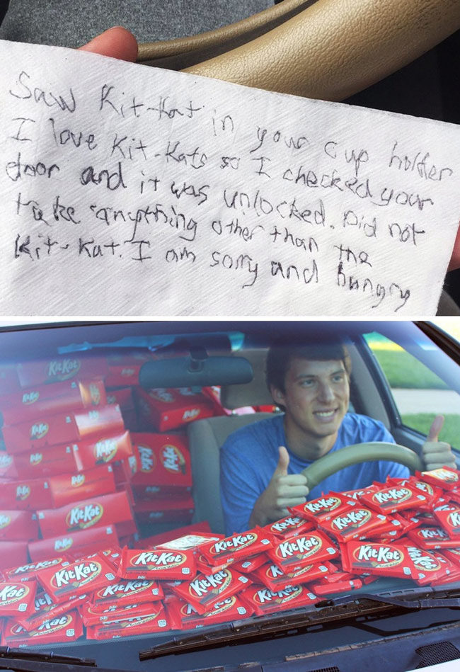 Kit-Kat gave the stolen Kit-Kat guy a life time supply of Kit-Kats, according to an official tweet