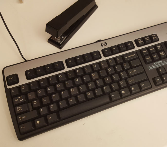 This is the loaner keyboard the IT dept gives us if we spill coffee on ours while we wait for a replacement