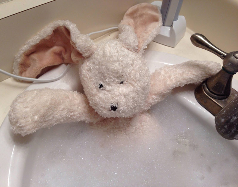 Single dad, daughter asked me to give her stuffed bunny a bath. She's at her mom's so I sent her this