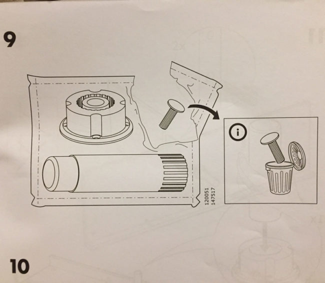 This IKEA instruction step tells me to throw out an included piece