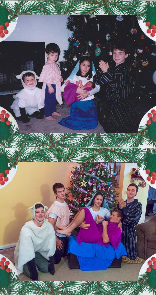 We took the same Christmas photo 18 years later! I'm the lamb