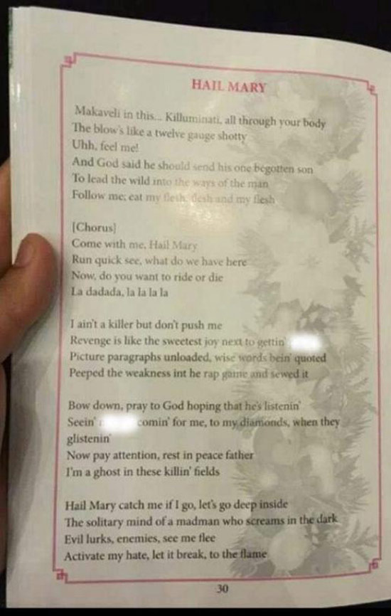 Christmas service accidentally printed Tupac's ‘Hail Mary’ instead of the carol