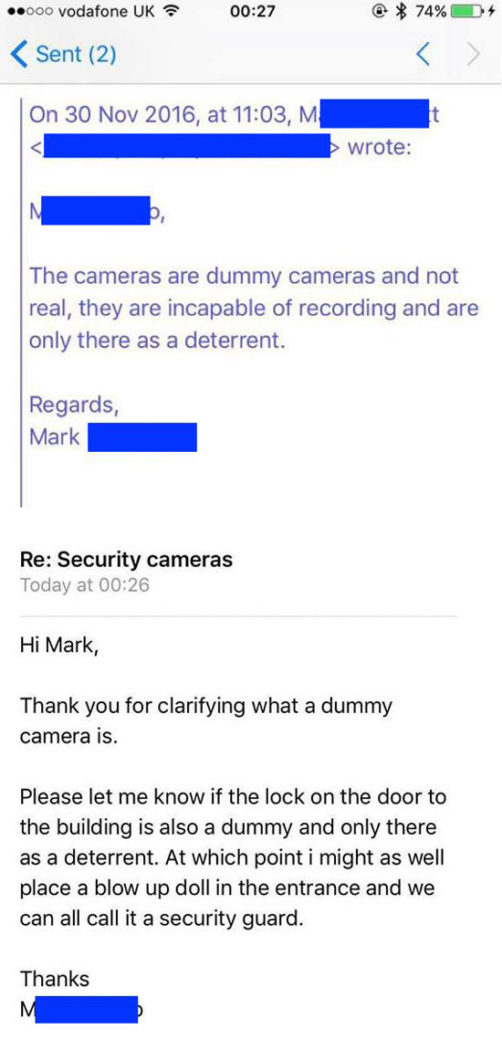My brother got his bike stolen in front of the building where he lives and wanted to take a look at the cameras. Here is the mail conversation