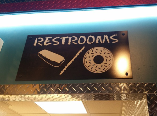 This donut shop's restroom sign
