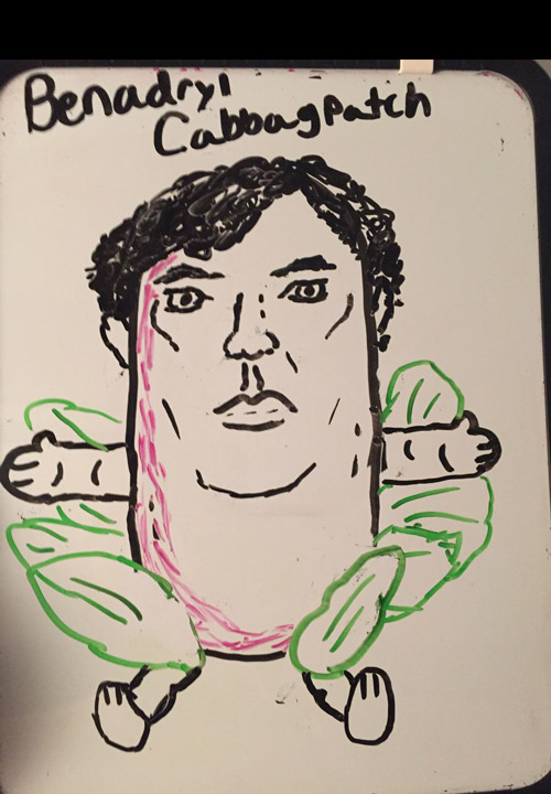 My roommate draws on the little dry erase boards on our fridge sometimes. This his favorite variation of Benedict Cumberbatch