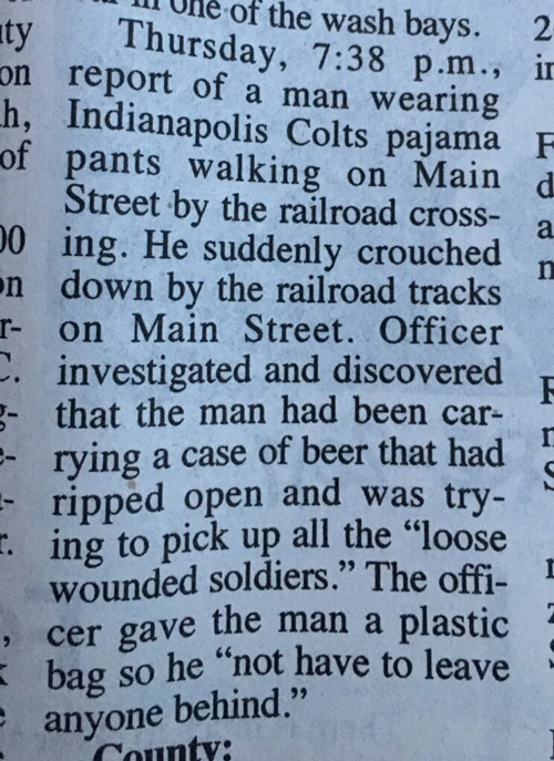 Local police report... just another day in Bluffton, Indiana