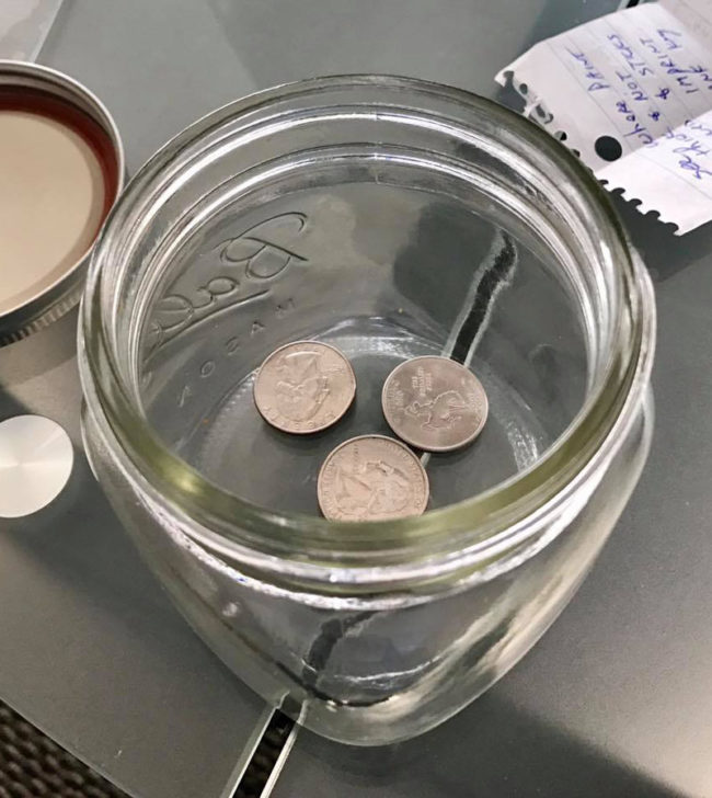 My change jar is three quarters full