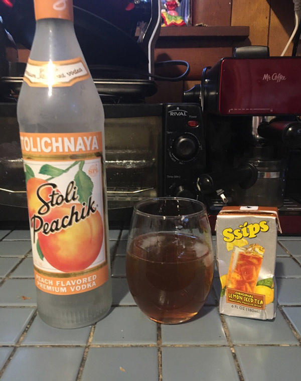 This cocktail is called "the struggle". it's made with the last shot of vodka and a kids juice box