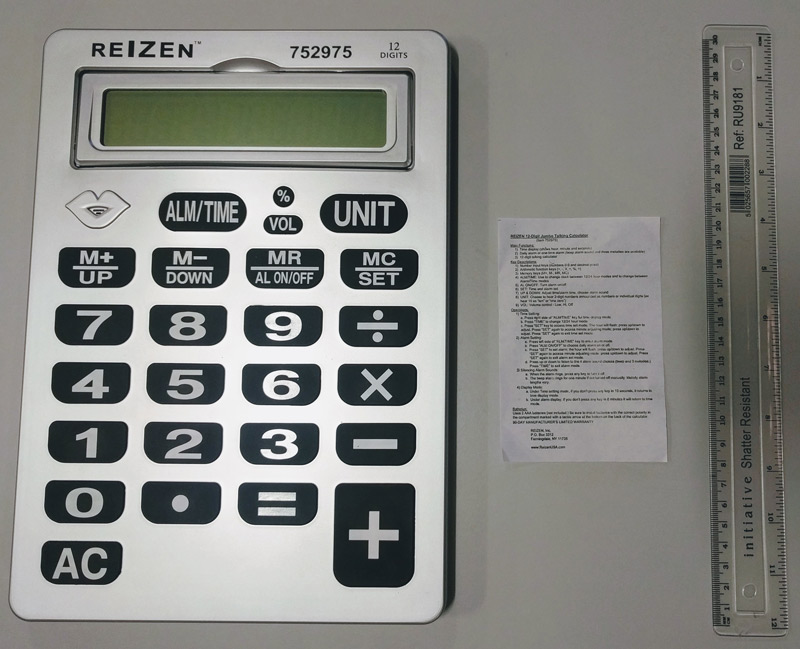 Calculator for the visually impaired, along with accompanying instructions...