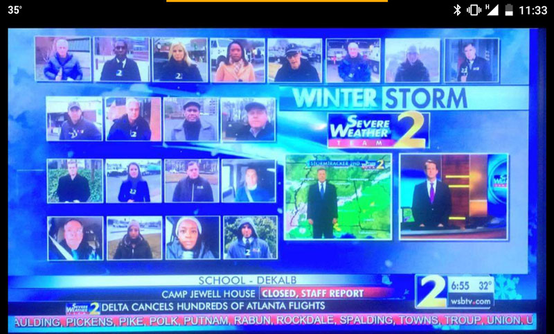 Atlanta TV news put 22 reporters on screen at once for winter storm. It snowed 1/4 inch