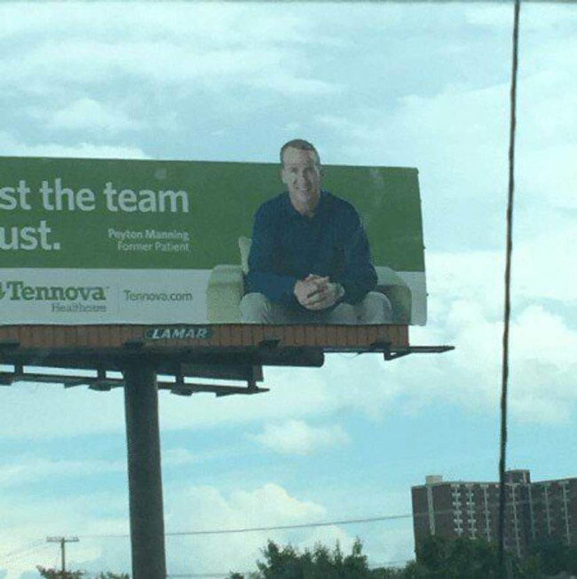 Peyton Manning's forehead is so big it couldn't fit the billboard