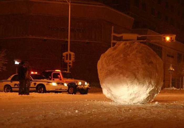 Someone rolled a giant snowball into the streets of Madison...