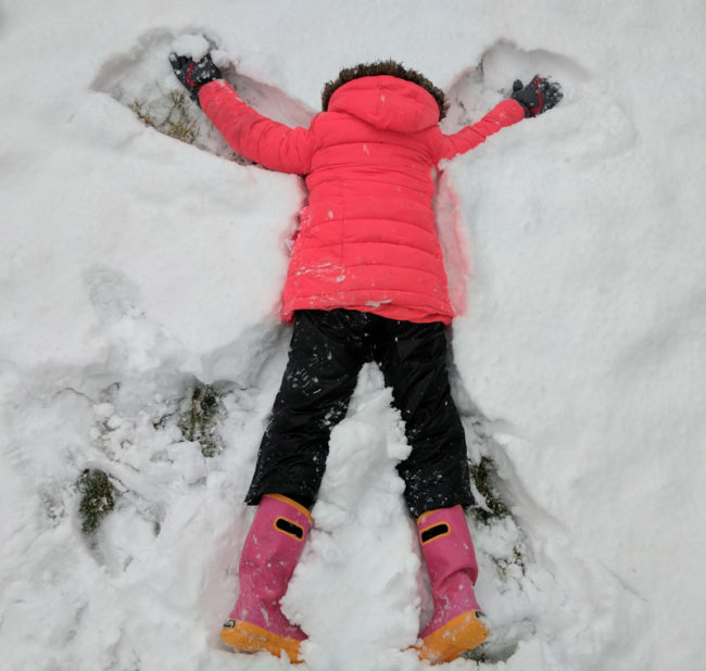 Explained how to make "snow angels" to my kids. Forgot one important detail