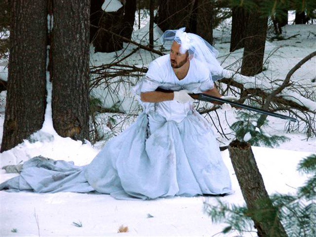 Best use for ex-wife's wedding dress... snow camo!