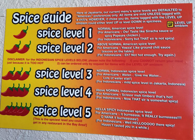 This spice chart at an Indonesian restaurant