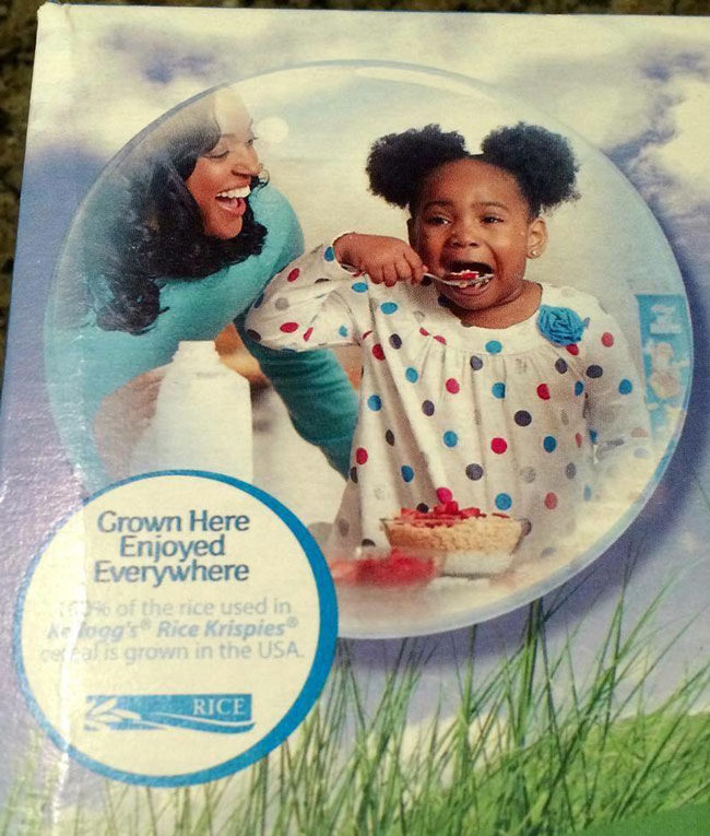 The kid in this Rice Krispies ad looks terrified as the Mother taunts her to eat her breakfast