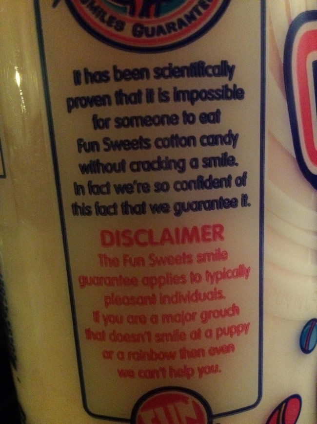 The disclaimer on my nephew's cotton candy