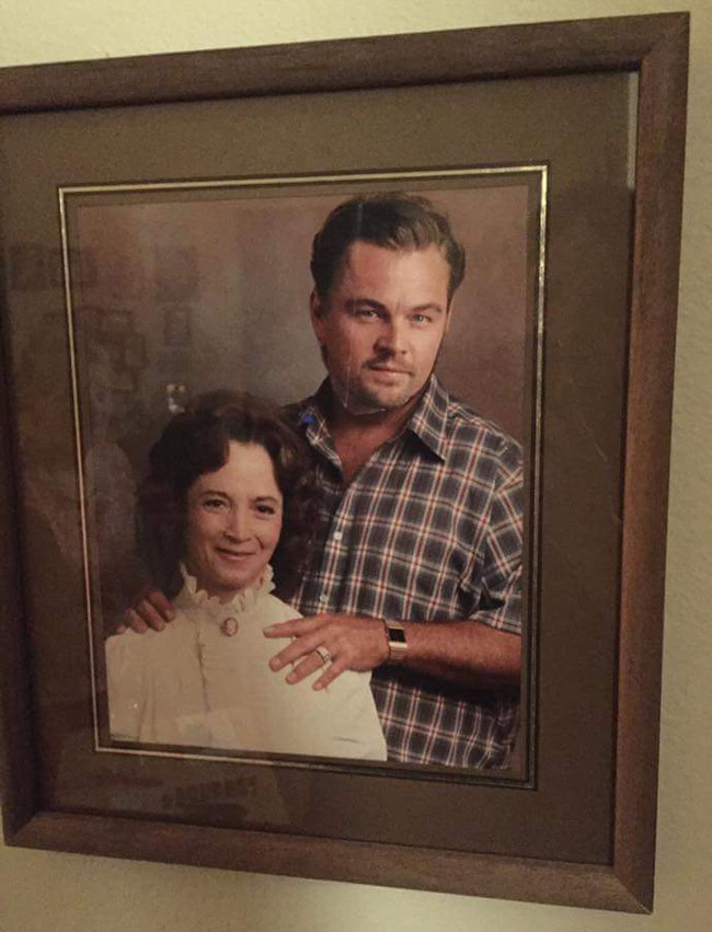 My friends Grandma's house. She put a magazine cut out of Leonardo DiCaprio over her late (not so nice) husband's face. The 80+ year old's version of photoshop