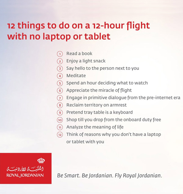 Royal Jordanian's response to the "big electronics" ban on flights from some countries
