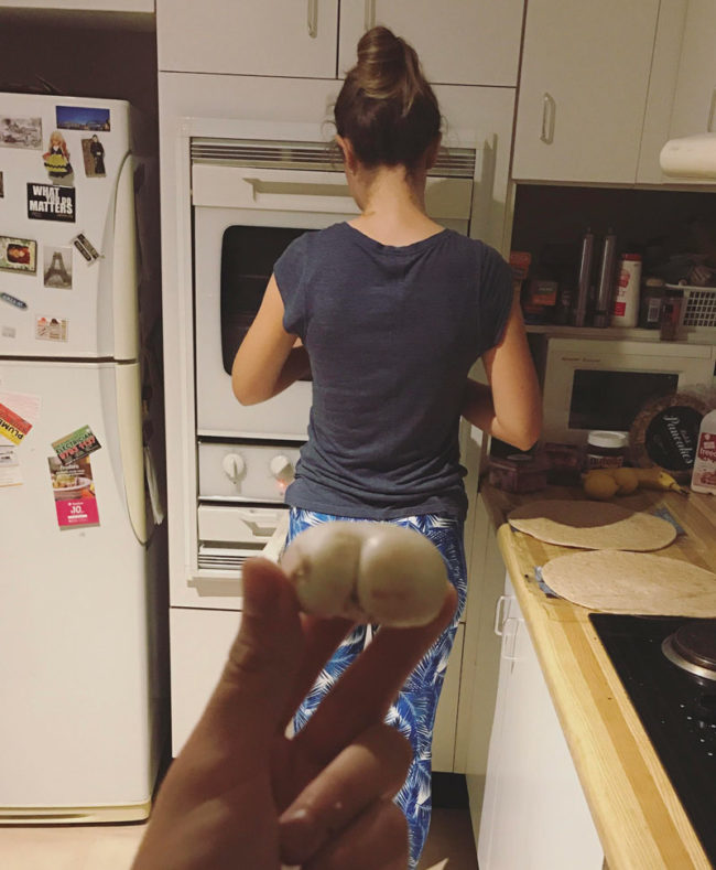 With a butt this big there's not mushroom left in this kitchen for a fun-guy like me