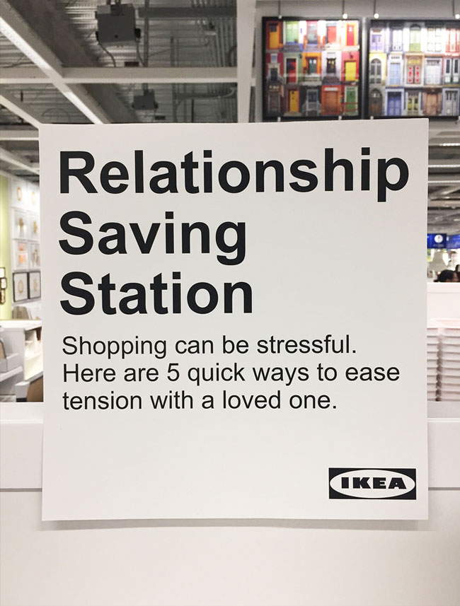 I installed a 'Relationship Saving Station' at Ikea to help keep couples from fighting