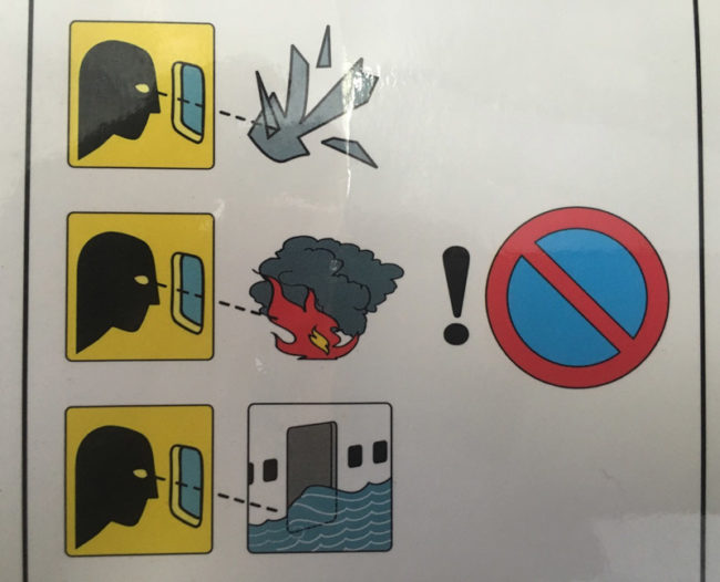 Safety card on the plane says don't mess with this guy