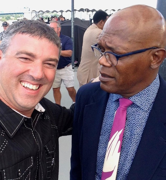 As I snapped the selfie, I told Samuel L. Jackson to pose how he really felt about doing these kinds of things