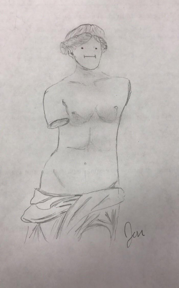 Got bored in physics class, so I decided to draw Venus de Milo. Now I can't stop laughing