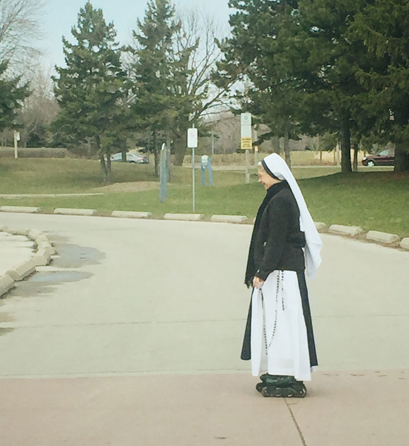 I just saw a nun rollerblading around the beach in Toronto