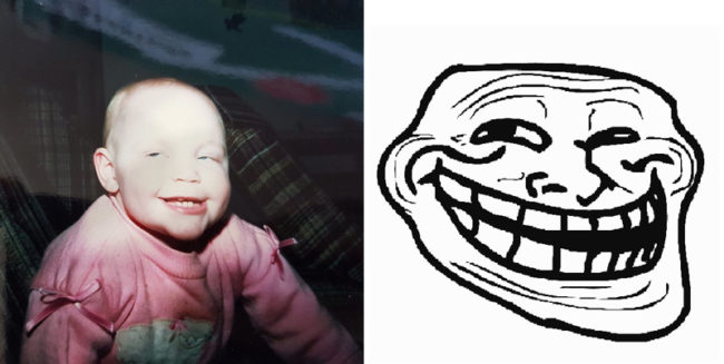 Found an old picture of my sister doing the original troll face circa 1988